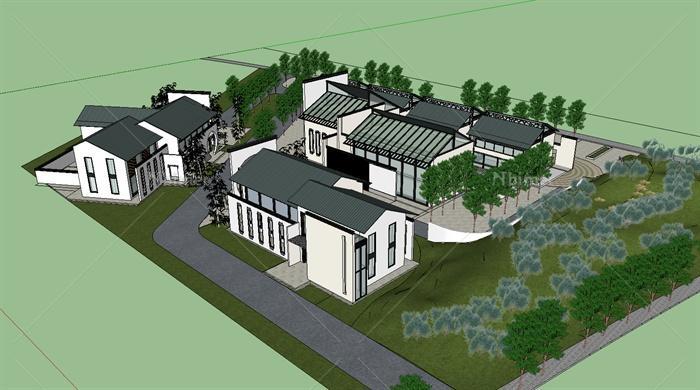 某中式公園服務區建筑設計su模型[原創] - sketchup模型庫 - 畢馬匯 n